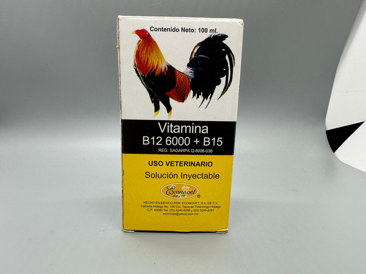 Vitamina B12 6000+B15 Econovet 100ML J.E.J Gamefowl Supplies Vitamina B12 6000+B15 Econovet 100ML J.E.J Gamefowl Supplies