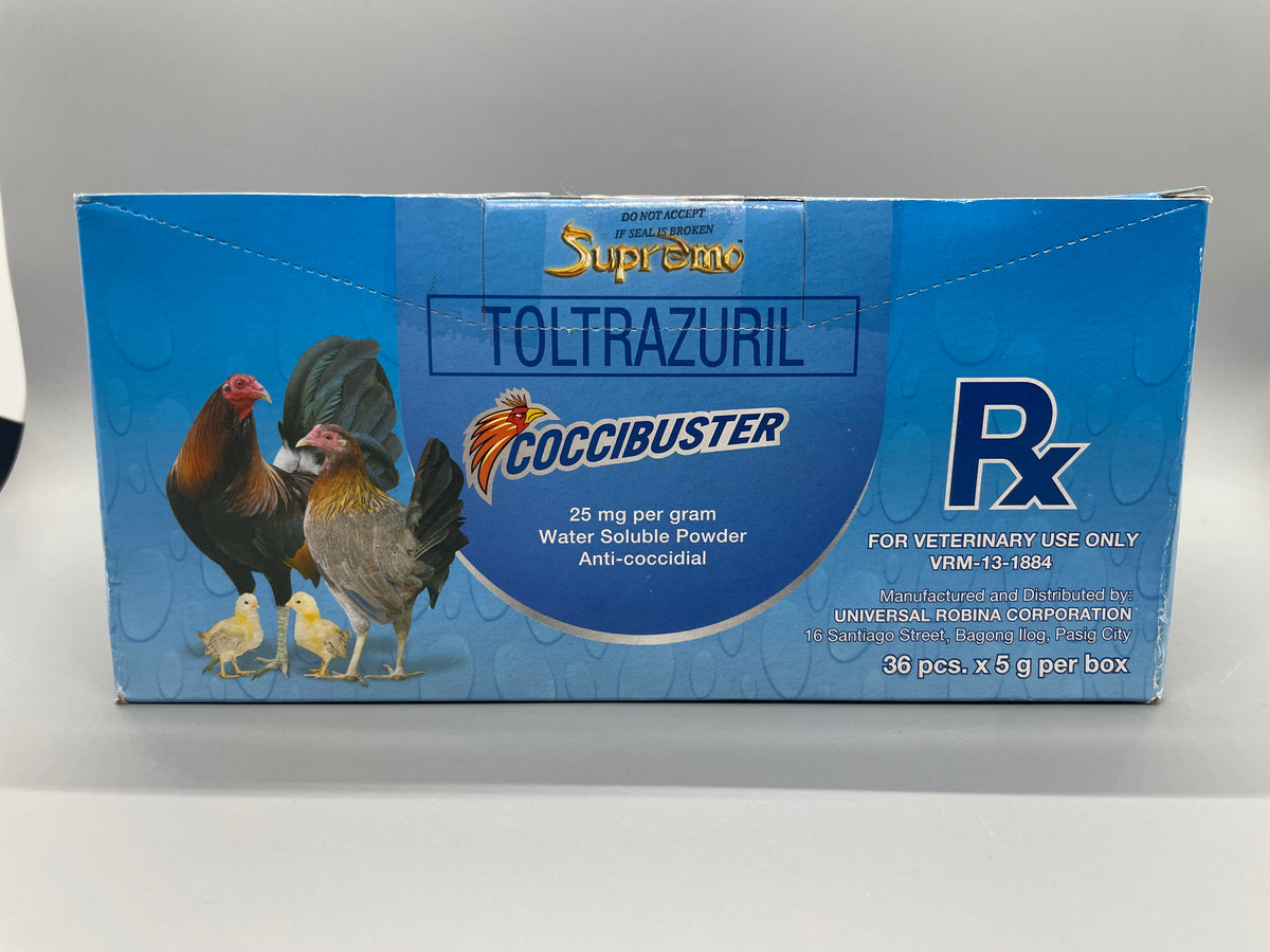 Supremo Coccibuster Toltrazuril Rx 36 Sachets Box J.E.J Gamefowl Supplies