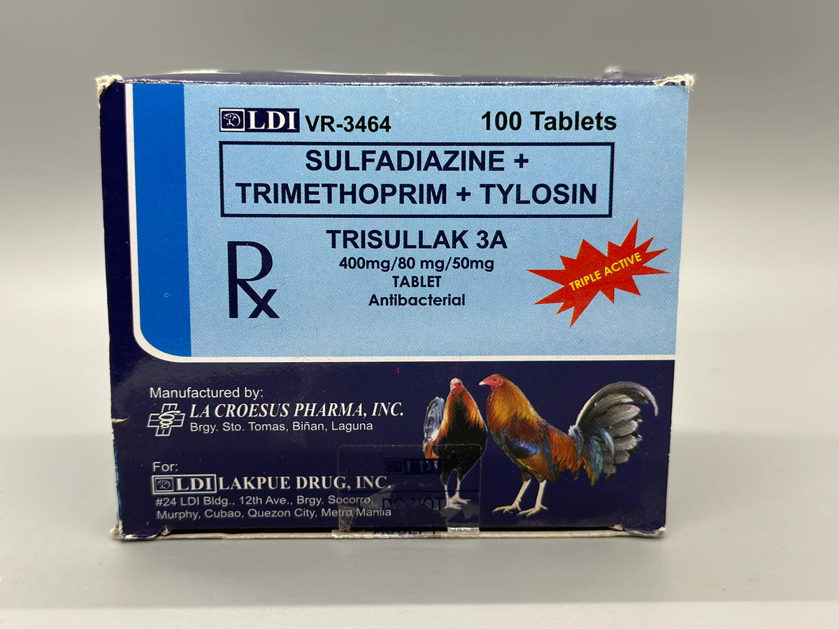Trisullak 3A Sulfadiazine+Trimethoprim+Tylosin 100 Tablets Box – J.E.J ...