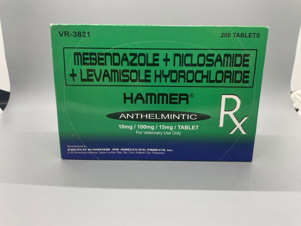 Hammer Dewormer Pills 200 Tablet Mebendazole +Niclosamide + Levamisole Hydrochloride